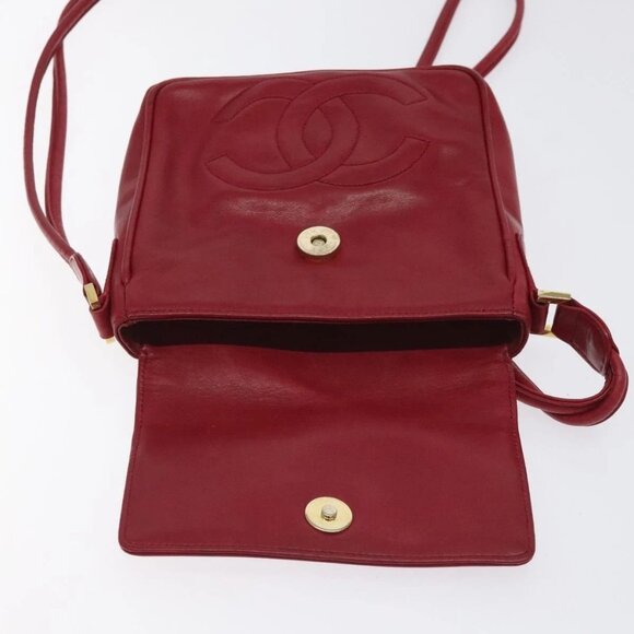 CHANEL COCO Mark Shoulder Bag Lamb Skin Red Gold - Picture 9 of 16